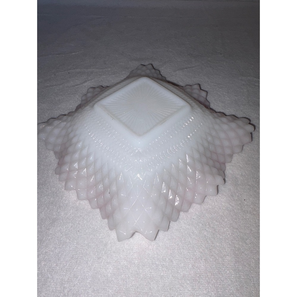 Fenton Pink Crest Hobnail Milk Glass Square Ruffled Bowl Vintage Sawtooth Edge - Picture 3 of 8